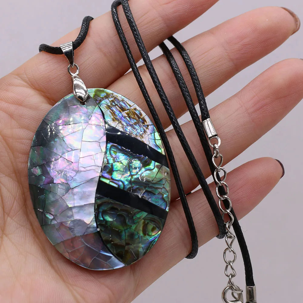 Splicing Necklace Natural Abalone Shell Splicing Pendant 40x50mm Necklace For Women Christmas and Halloween Gift