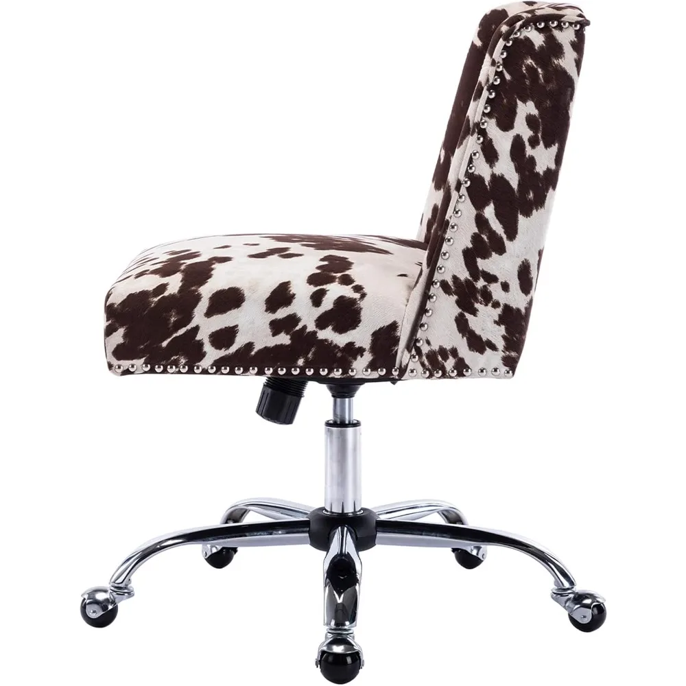 Adjustable Swivel Fabric Chair for Home Office and Living Spaces: Armless Upholstered Accent Chair with Cow Print