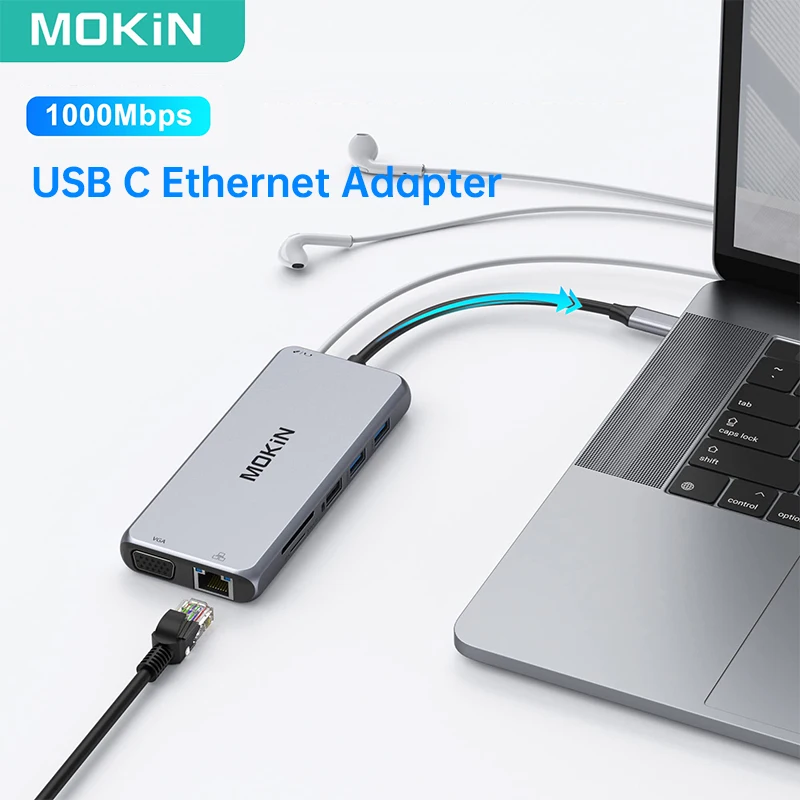 MOKiN 12 w 1 USB-C stacja dokująca do laptopa USB typu C Hub Multiport Adapter HDMI VGA USB SD/TF podwójny Monitor do laptopów Lenovo