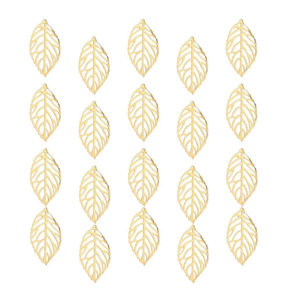 100 Pcs Leaf DIY Pendant Hollow Accessories Alloy Charm Earth Tones Jewelry Pendants