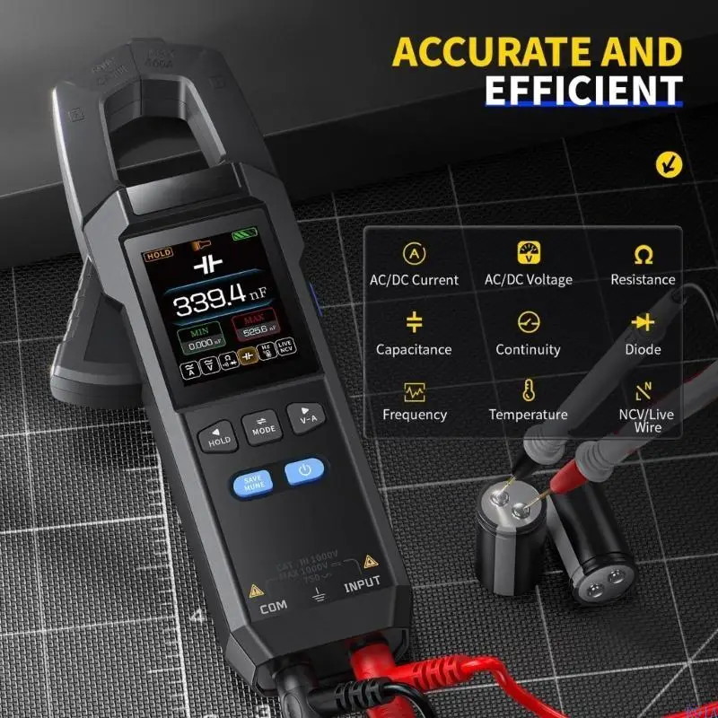 

R91A 10000 Counts MultieMeter Clamp Meter 600A Ампериметрический зажидок Электрианты Инструменты измерения температуры диода