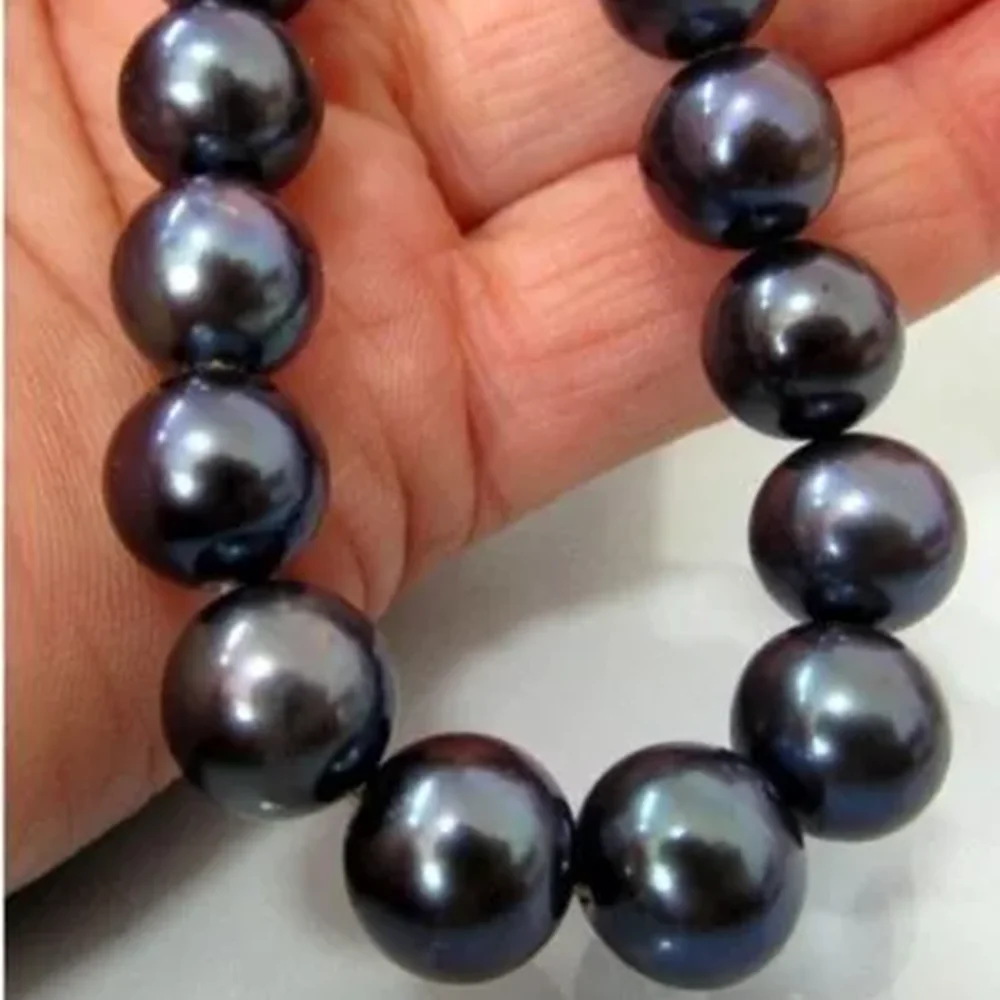 Gorgeous and beautiful AAA 9-10mm South Sea black round pearl necklace 14K 16/36inch