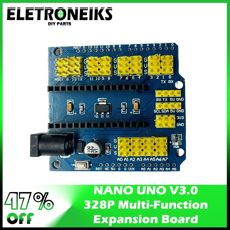 Arduino Nano/UNO R3 확장 보드, 14 I/O 및 8 아날로그 핀 나노 3.0 실드, 6 PWM 서보 파워 5 I2C 커넥터용, 3.3V 출력