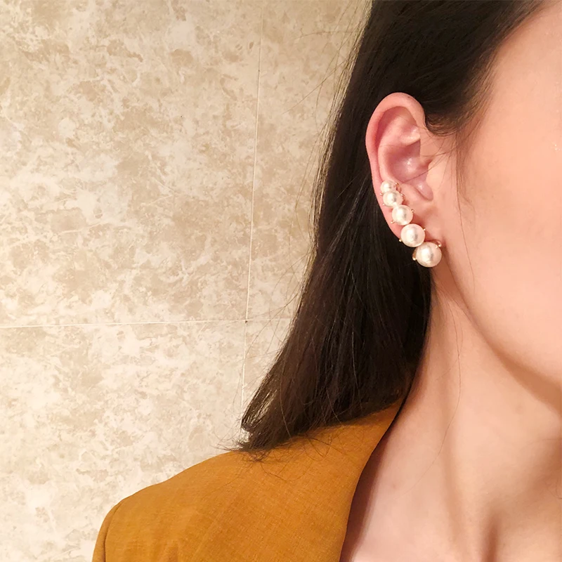 Brass Faux Pearl Clip Earrings Women Jewelry Punk Party Runway T Show Classic Gothic Korean Japan INS Hiphop Top