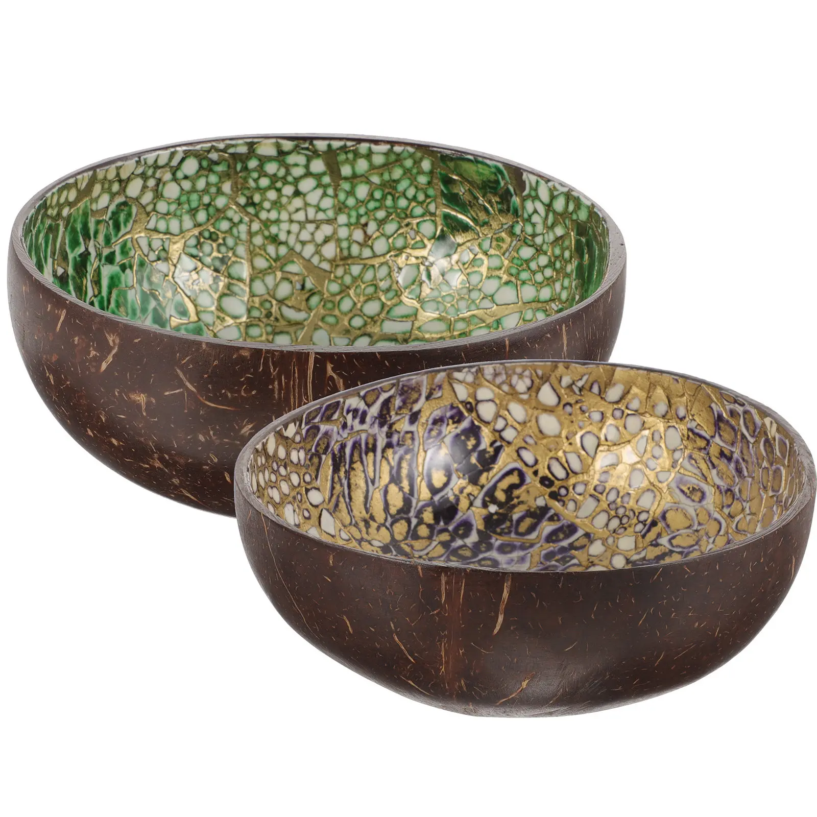 

2Pcs Coconut Shell Bowl Natural Style Salad Fruit Dessert Container Multi-Function Food Serving Bowl for Home Kitchen Decor