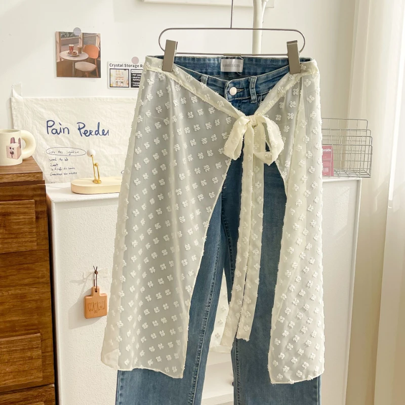 Kawaii Korean Lace Half Ladies Fart Curtains Hottie Hundred Layered One Piece Apron Y2k Jeans Accessorized Half Skirt