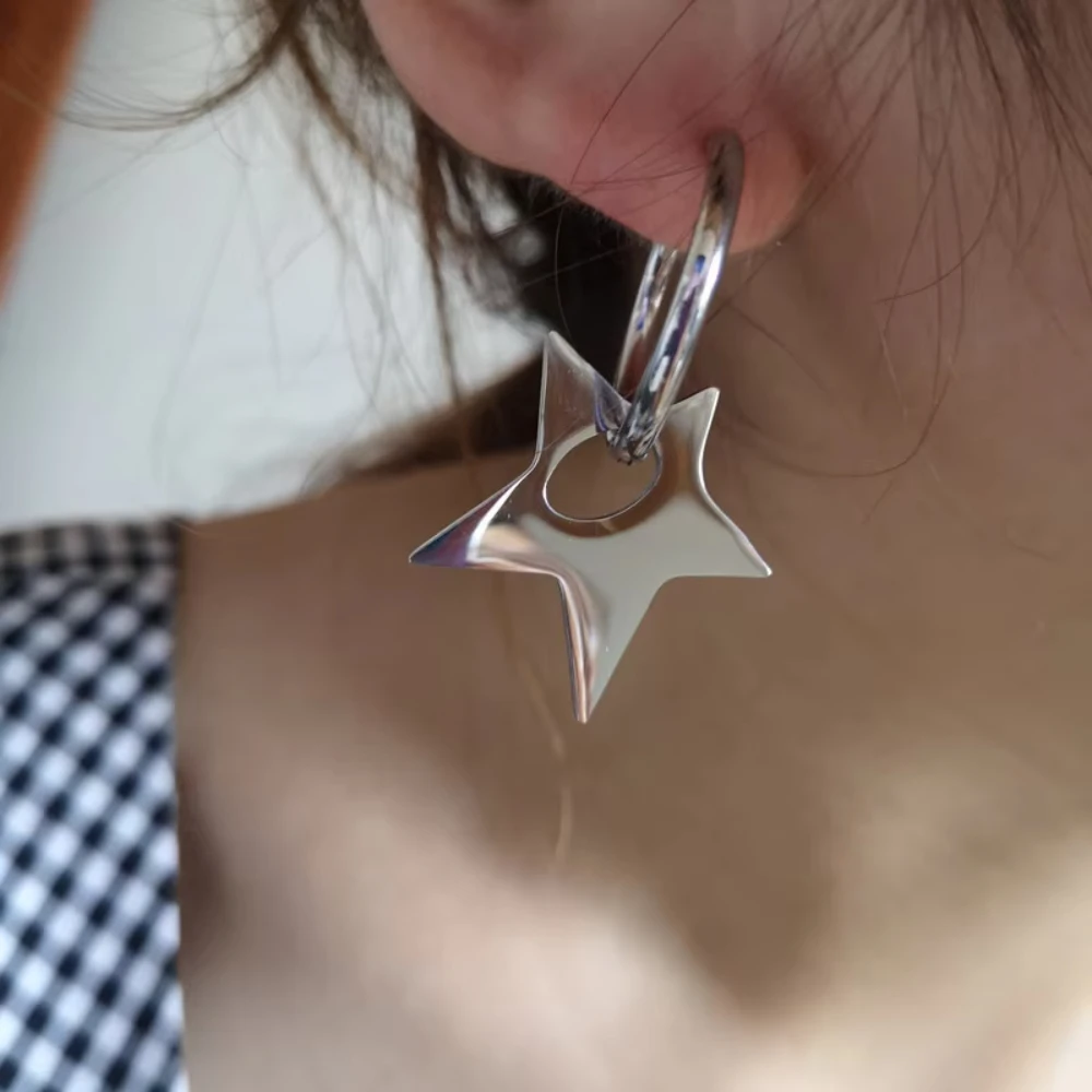 Punk Stainless Steel Exaggerated Pentagram Irregular Hoop Earring Swirl Earrings Cool Korean Charms Hoop Earrings Jewelry Gifts