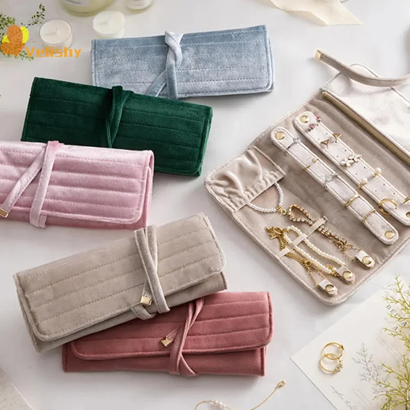 حقيبة مجوهرات مخملية، حقيبة تخزين أقراط باللون الأخضر الداكن، حقيبة تخزين مجوهرات مدمجة كهدية لعرض المنزل