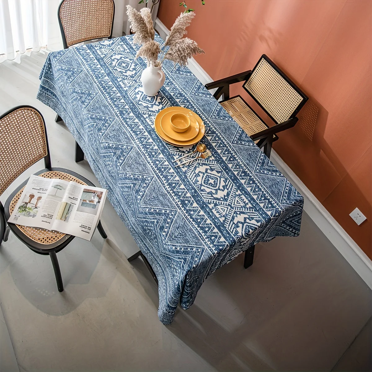 Blue Geometric Decorative Tablecloth - Kitchen Table Decoration - Rectangular Picnic Mat - Family Gathering Table Decorationxzj
