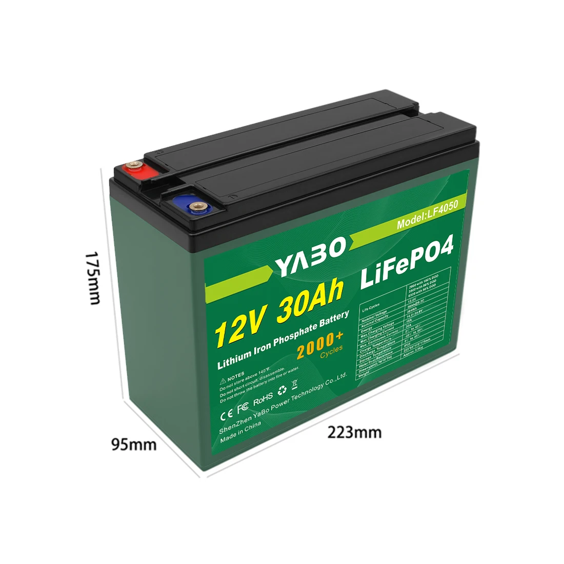 YABO Deep Cycle Rechargeable Lithium Ion Battery Pack Solar Power Tools UPS 12V 30Ah Lithium Iron Phosphate Batteries