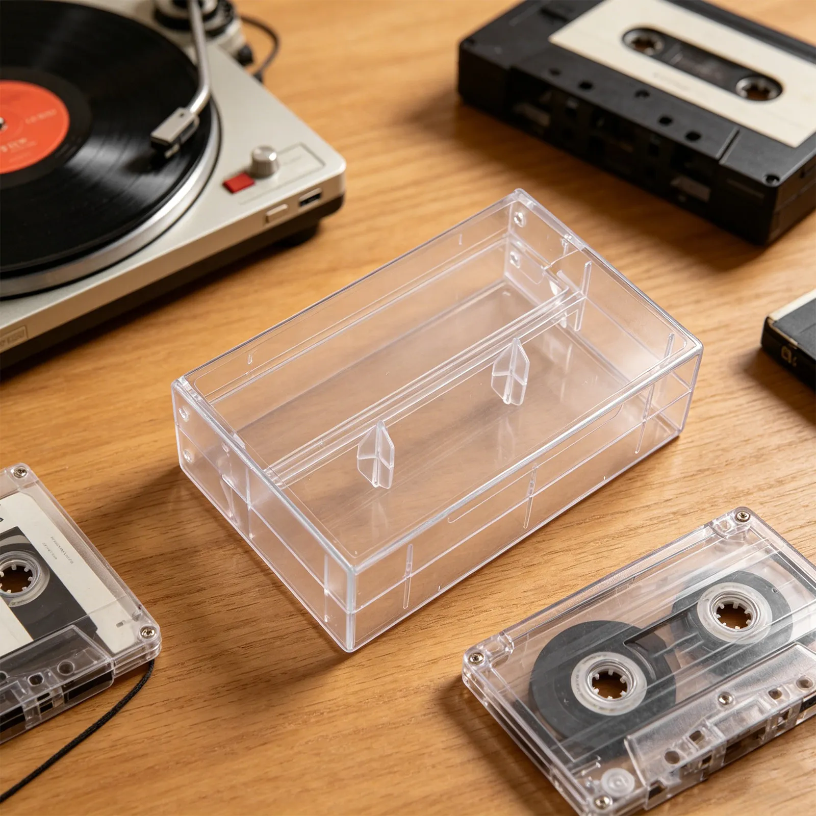 4Pcs Cassette Storage Case Double Sided Clear Plastic Audio Tape Holder for Organizing Vintage Music Collection Media
