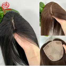 Hesperis12 * 13cm Toppers per capelli umani a base di seta piena per le donne capelli sottili naturali neri e di colore marrone medio pezzi di capelli