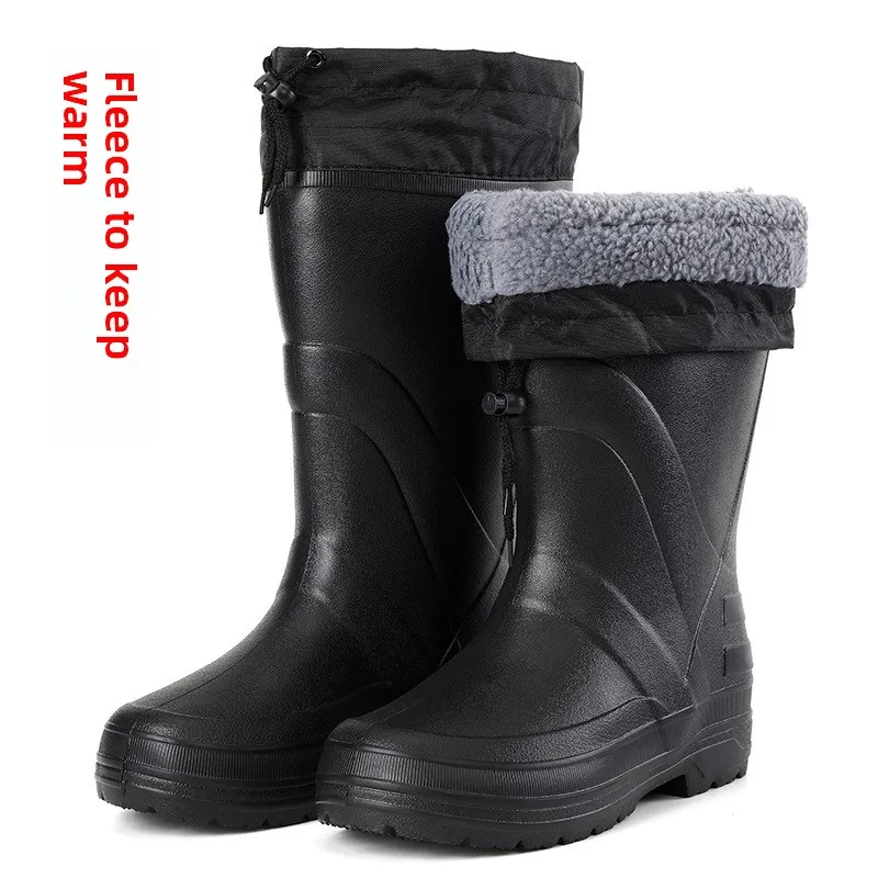 Botas De lluvia De invierno para hombre, zapatos impermeables para exteriores, zapatos De lluvia ligeros De EVA, Botas De lluvia cálidas De felpa para hombre, Botas De pesca, Botas De Lluvia