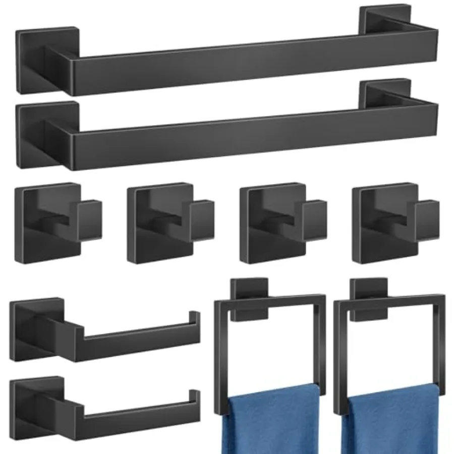 

Bathroom Accessories Set 10-Piece Stainless Steel Modern Wall Mount Towel Racks for Bathroom 16In Matte