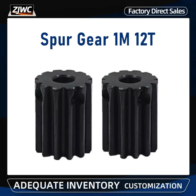 Black Oxide Industrial 1M 12T Spur Gear Bore 4 5 6 6.35 7mm Motor Gear Low 45# Steel Material Metal Gear For Motor