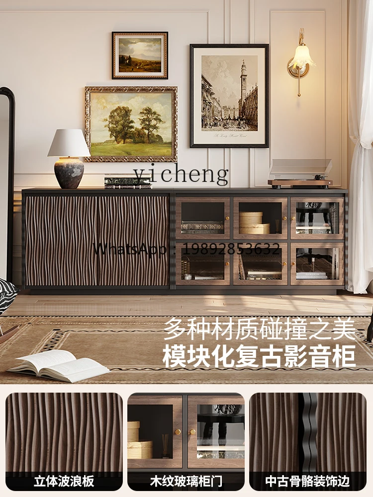 وحدة خزانة تلفزيون كلاسيكية R1 خزانة أرضية من الخشب الصلب لغرفة المعيشة بخط هيكلي