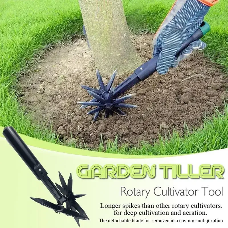 Rotary Cultivator Garden Lawn Ripper,Adjustable Gardening Rotary Tiller and Hand-Held Garden Cultivator Tool Soil Plowing Tool