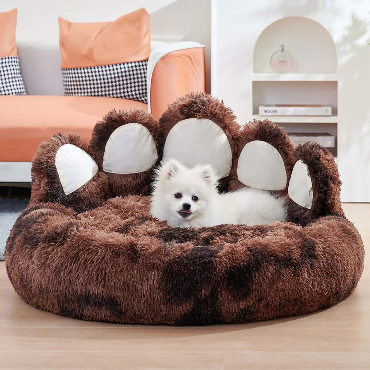 Cute Bear Paw Shape Dog Bed Cat Pet Sofa Fluffy Faux Fur  Cat Cushion Dog Bed Comfortable Pet Sleeping Beds Pet Nest