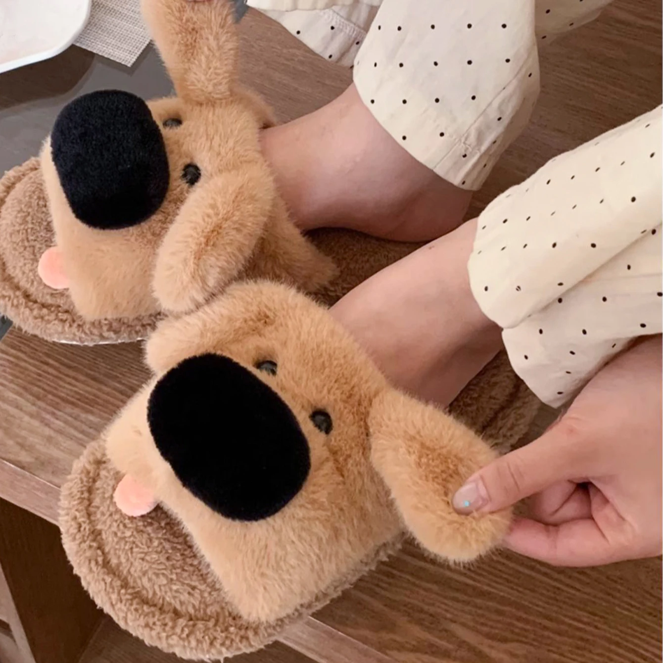 Women New Cute Puppy Ladies Soft Casual Mix Colour Design Comfortable Fur Fabric Winter Female Linen Men Home Slippers