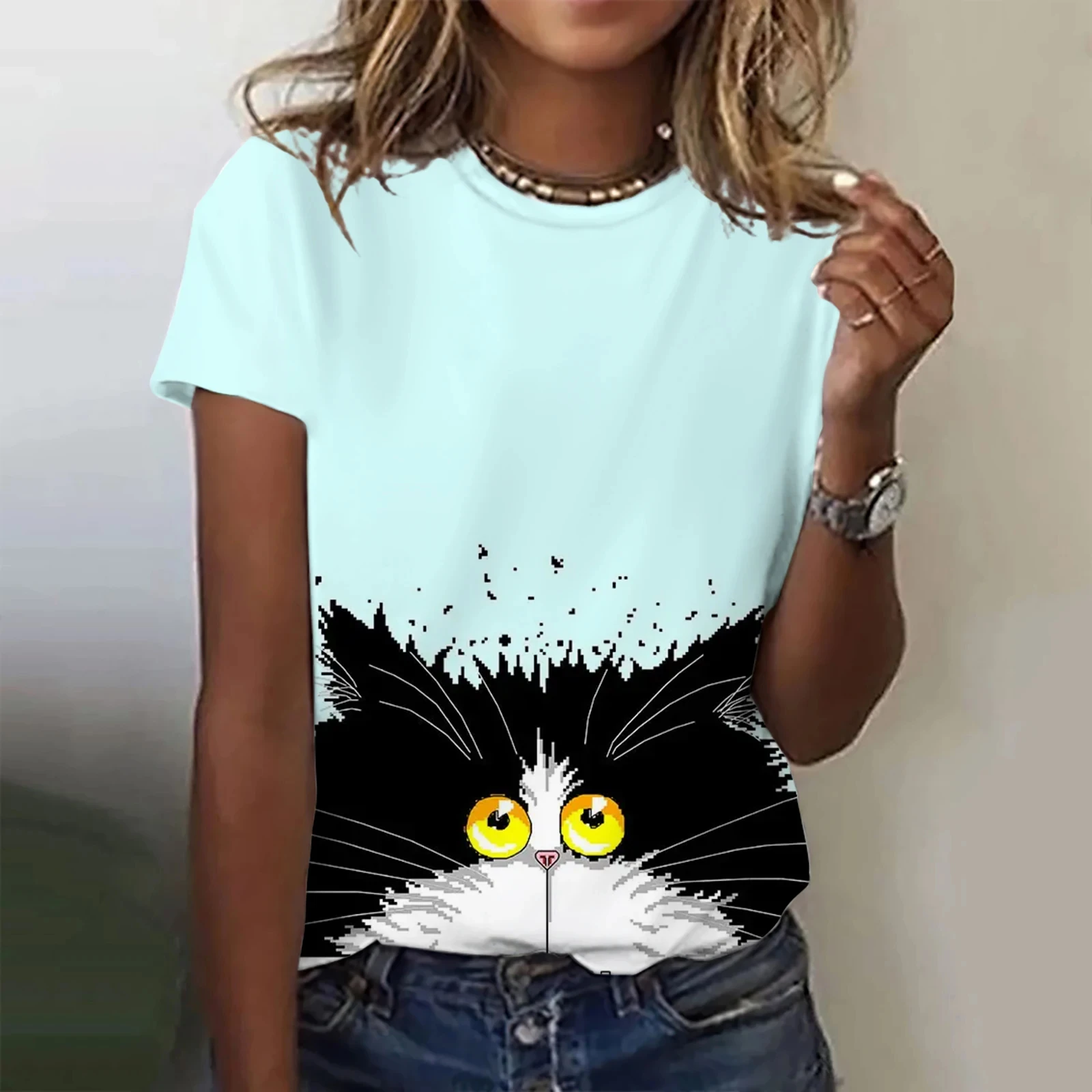 Summer New fashion Anime Cat 3D Print Women T-Shirts For Ladies Casual trend Streetwear Short Sleeves Top Female Clothing Tees