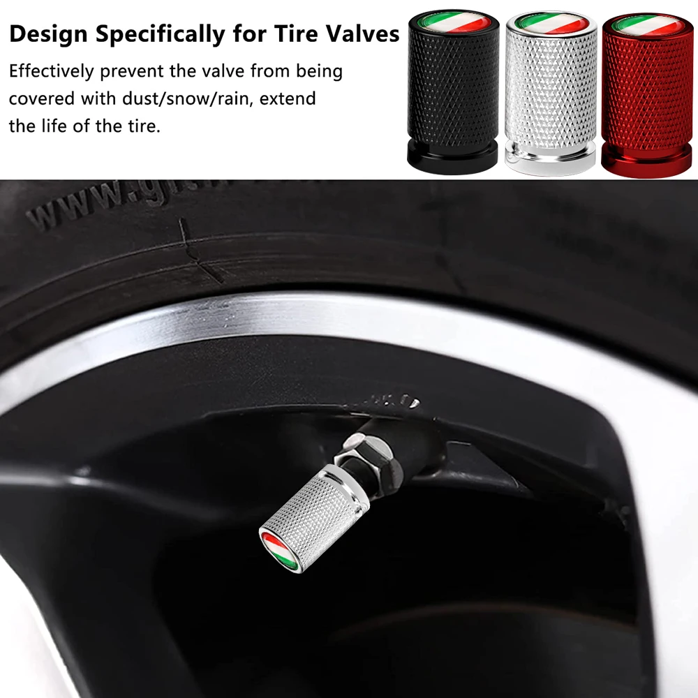 4Pcs Italy National Flag Car Valve Stem Caps, Universal Tire Valve Stem Caps for Cars, SUVs, Bike, Bicycle, Trucks, Motorcycles