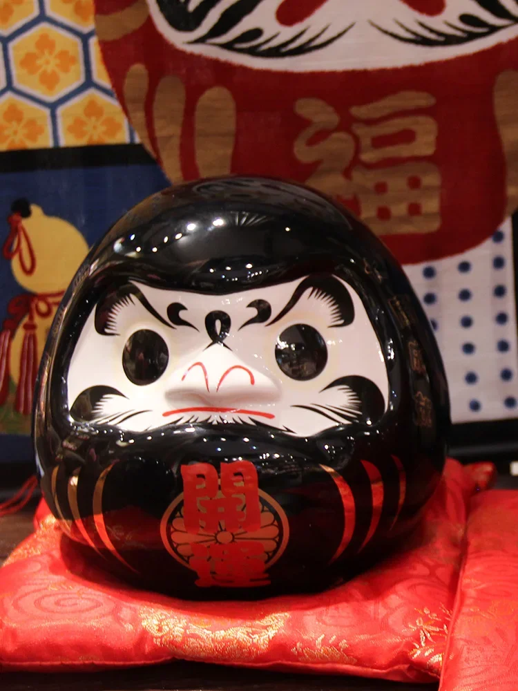 MGT-Japanese Ceramic Daruma Doll, Lucky Charm, Fengshui Zen Ornament Centerpiece, Money Box, Home Tabletop Decoration, 18.5 cm,