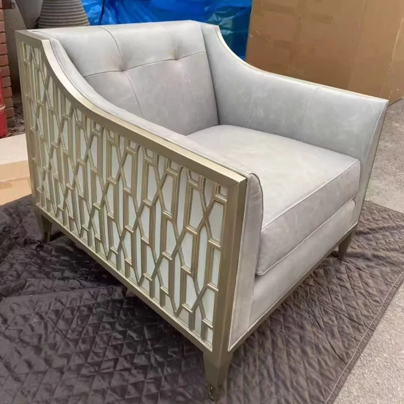 

American neoclassical light luxury solid wood sofa chair living room fabric single sofa