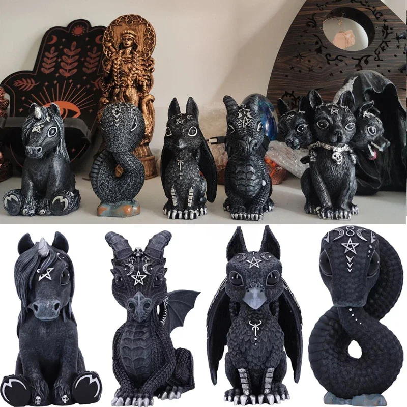 Home Decoration Small Ornaments Christmas Table Decorations Halloween Black Dragon Snake Griffon Unicorn Mysterious Witch Statue