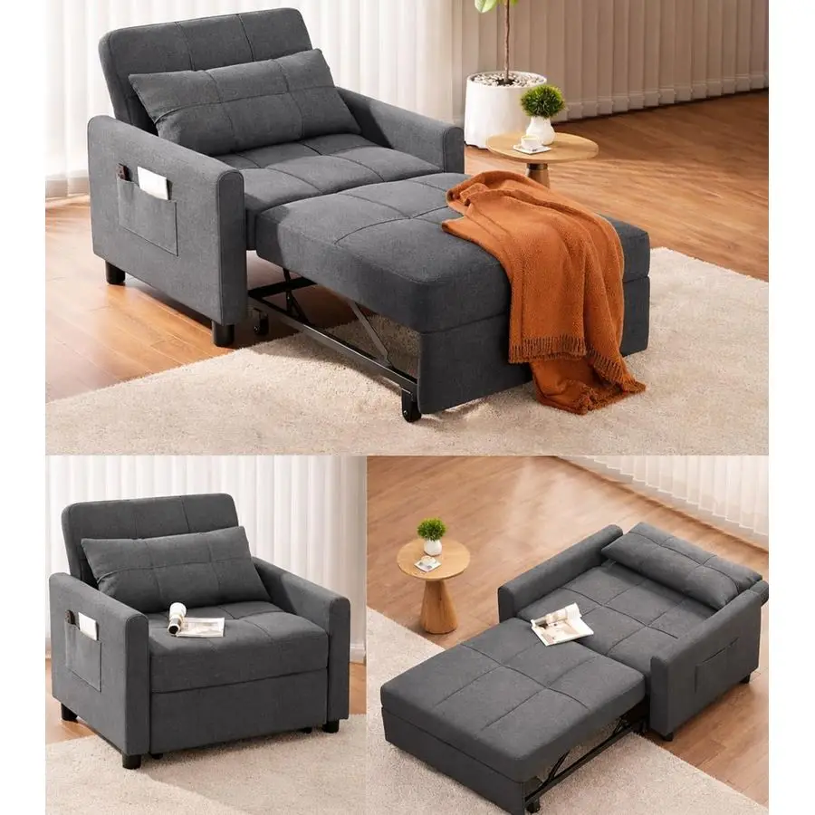 

Convertible Sofa Bed, 3in1 MultiFunctional Sleeper Chair Bed, Adjustable Backrest Recliner with Modern Linen Fabric f Customized