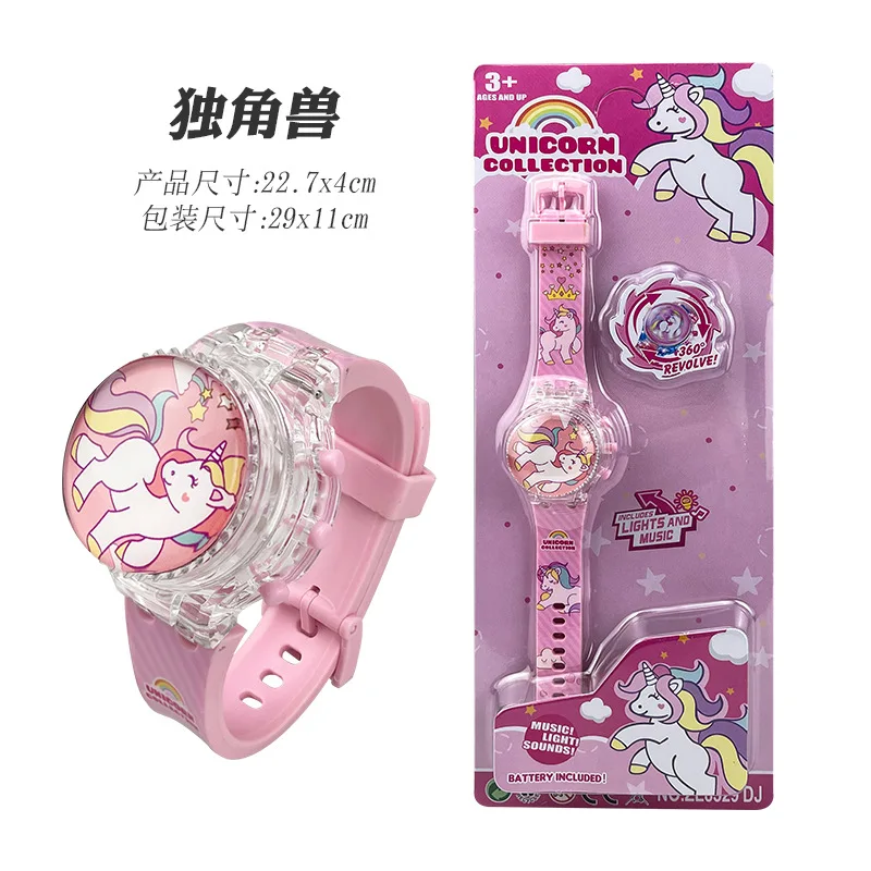 Fashion Creative Gyro Turntable Unicorn Light up Watch Students Watch Colorful Horse Light up Electronic Display