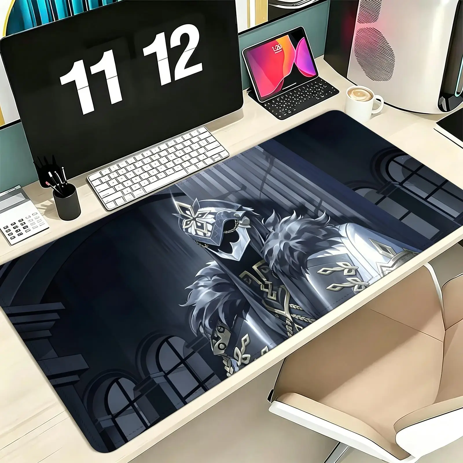 Genshin Impact Il Capitano Pro E-Sports Gaming Mousepad Extra Large Non-Slip Stitched Edge Keyboard Laptop Desk Mat For PC Gamer