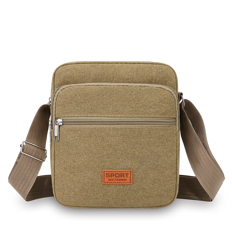 

New Fashion Canvas Crossbody Bag Men's Trendy Solid Color Design Small Square Bag Business Commuter Shoulder Bag