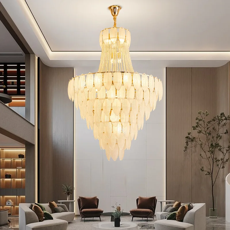 ​luxury French Multi Layer Feather Crystal Glass Chandelier For Living Room Hotel Lobby Duplex Villa Staircase​