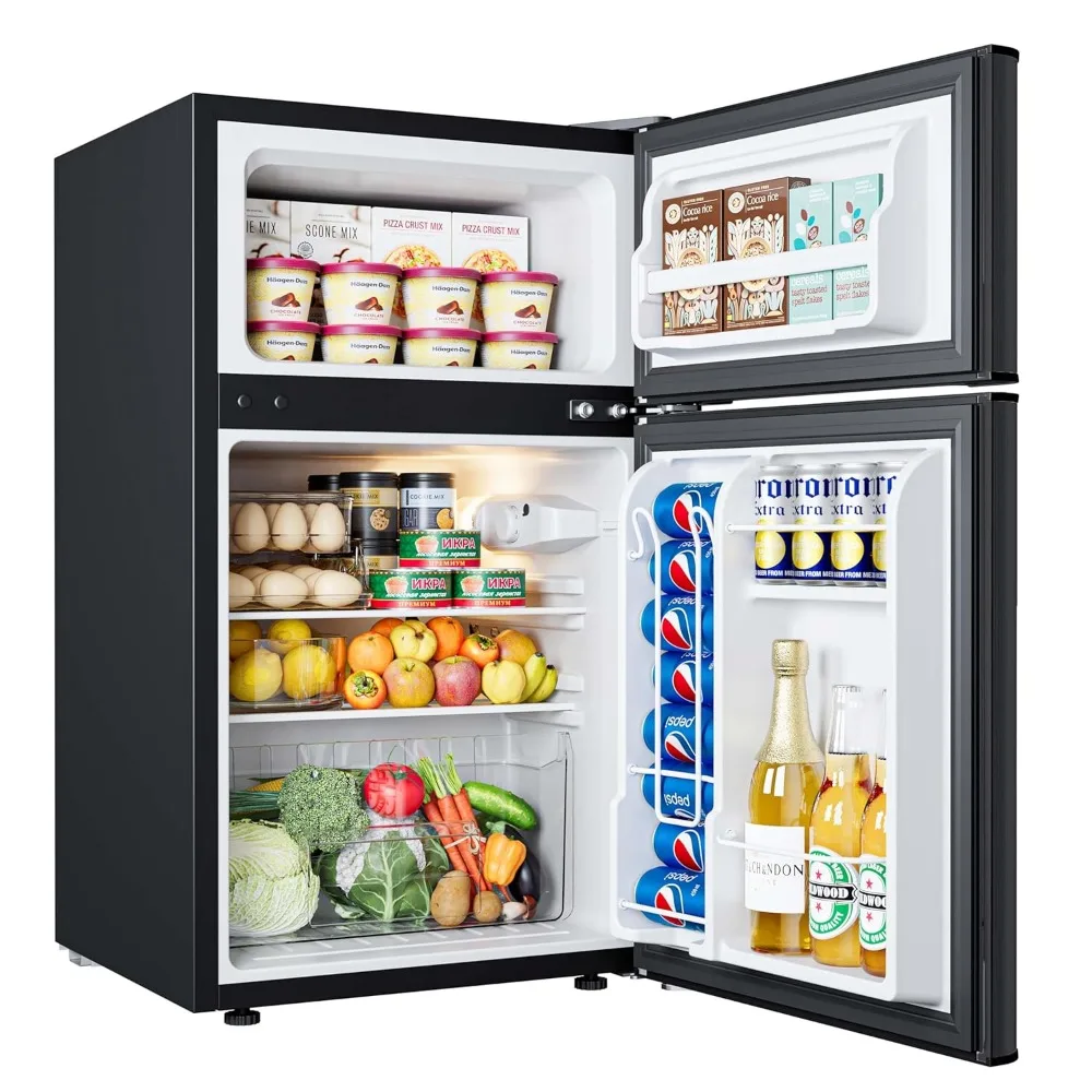 

Fridge with freezer, Upright for Dorm, Bedroom, Office, Apartment- Food Storage or Drink Beer, Black