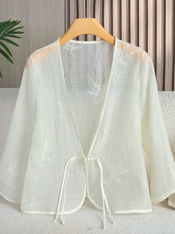Elegant Seven-Quarter Sleeve Sun Protection Cardigan Embossed National Style Improved Version Hanfu High End Sunscreen Clothing