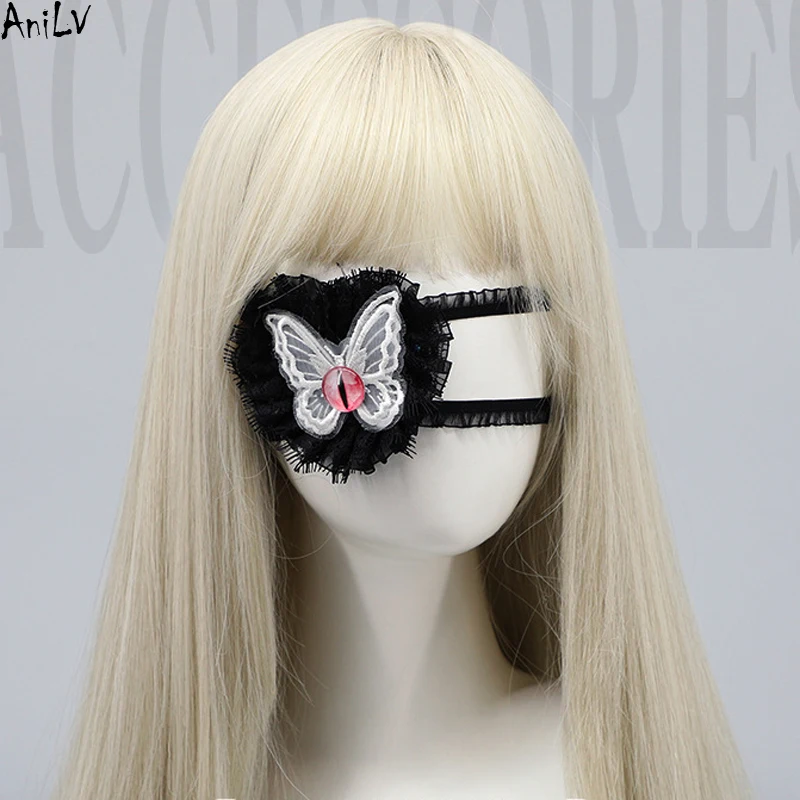 AniLV Anime Lolita Girl Butterfly Mask Cat\'s Eye One-eye Patch Cosplay