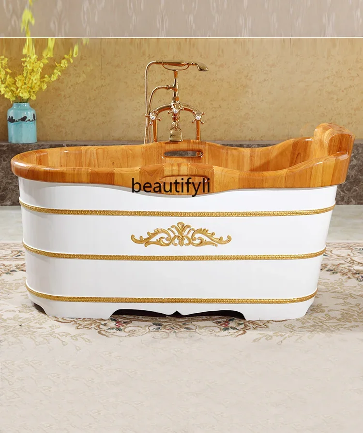 European-Style Carved Bath Wooden Barrel Oak Adult Bathtub Household Adult Bath Bucket Full Body Bath Basin