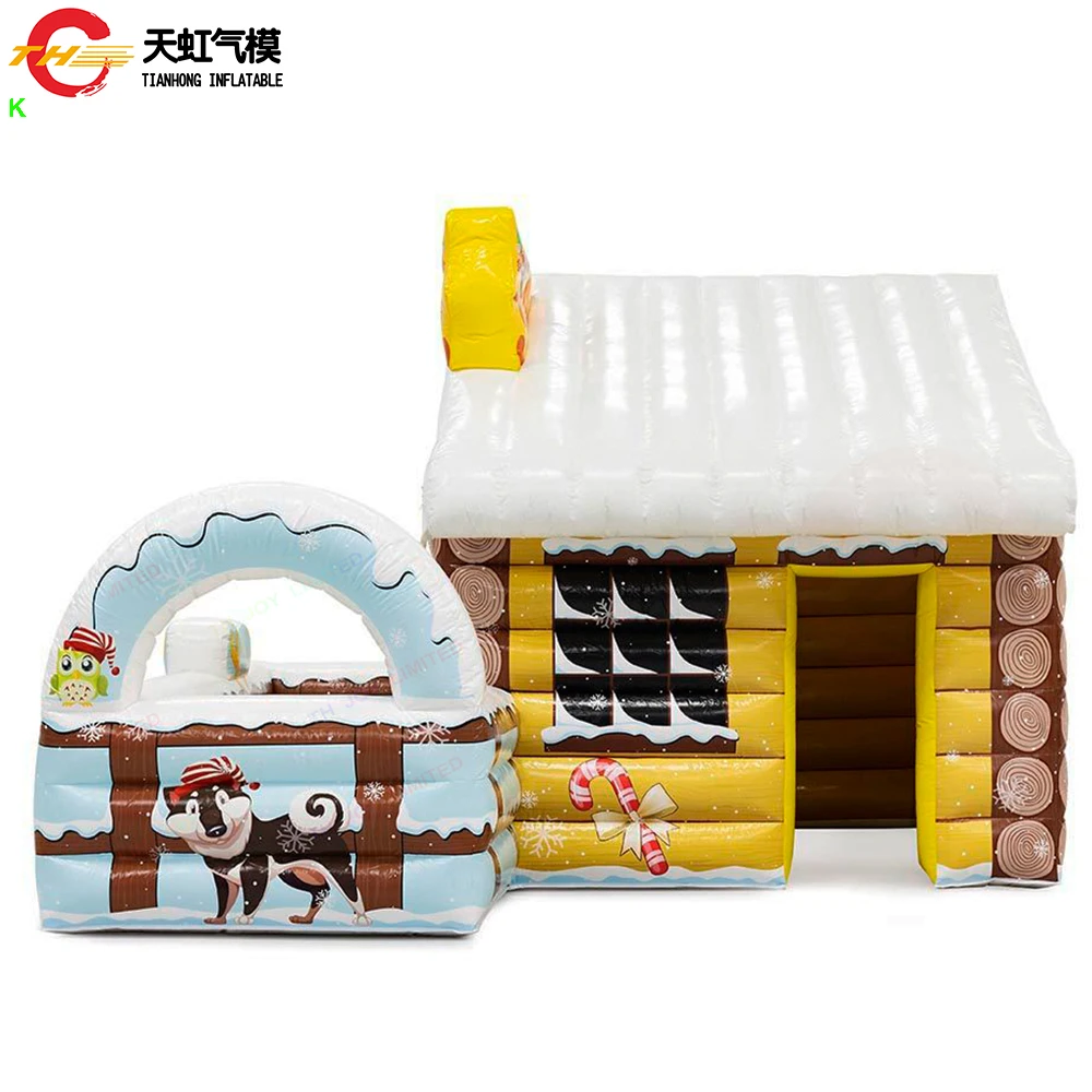 2025 Nuovo design Gonfiabile Casa di Natale 5x4m/7x5m Gonda di Babbo Natale gonfiabile con recinzione da giardino