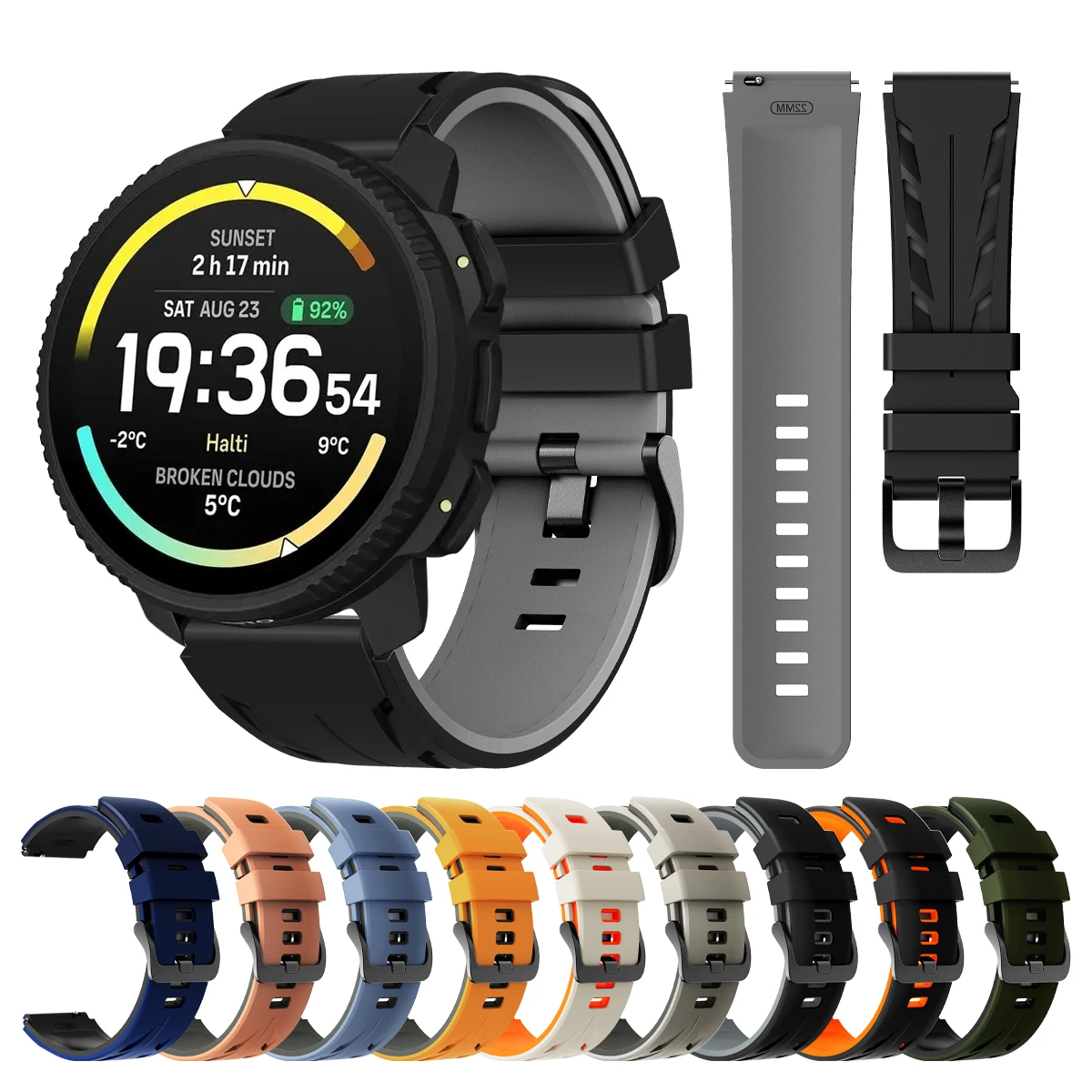 22 mm Silikonarmband für SUUNTO Vertical 2/RACE 2 S Uhr, weiches Band für SUUNTO Run/OCEAN/5 9 PEAK PRO Correa Ersatzarmband