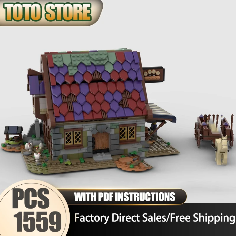 

Модель замка Moc, строительные кирпичи, средневековая кузнечная пекарня, модель технологии, город, вид на улицу, блок-игрушка, сделай сам, сборка, подарки