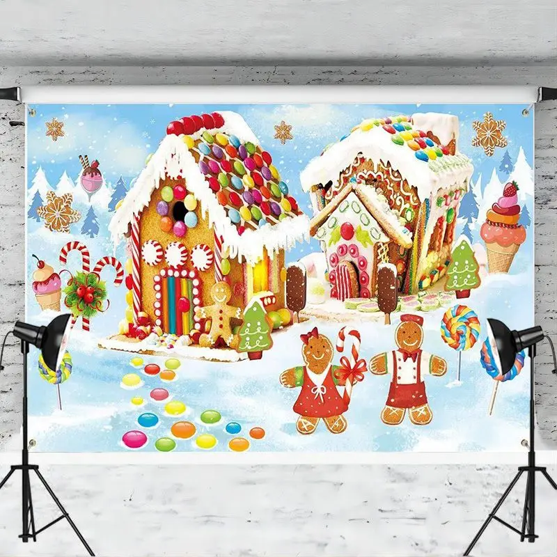 Christmas Backdrop Wall Decoration Gingerbread Photography Background Sweet Holiday Scene Banner Winter Party Photo Booth Props