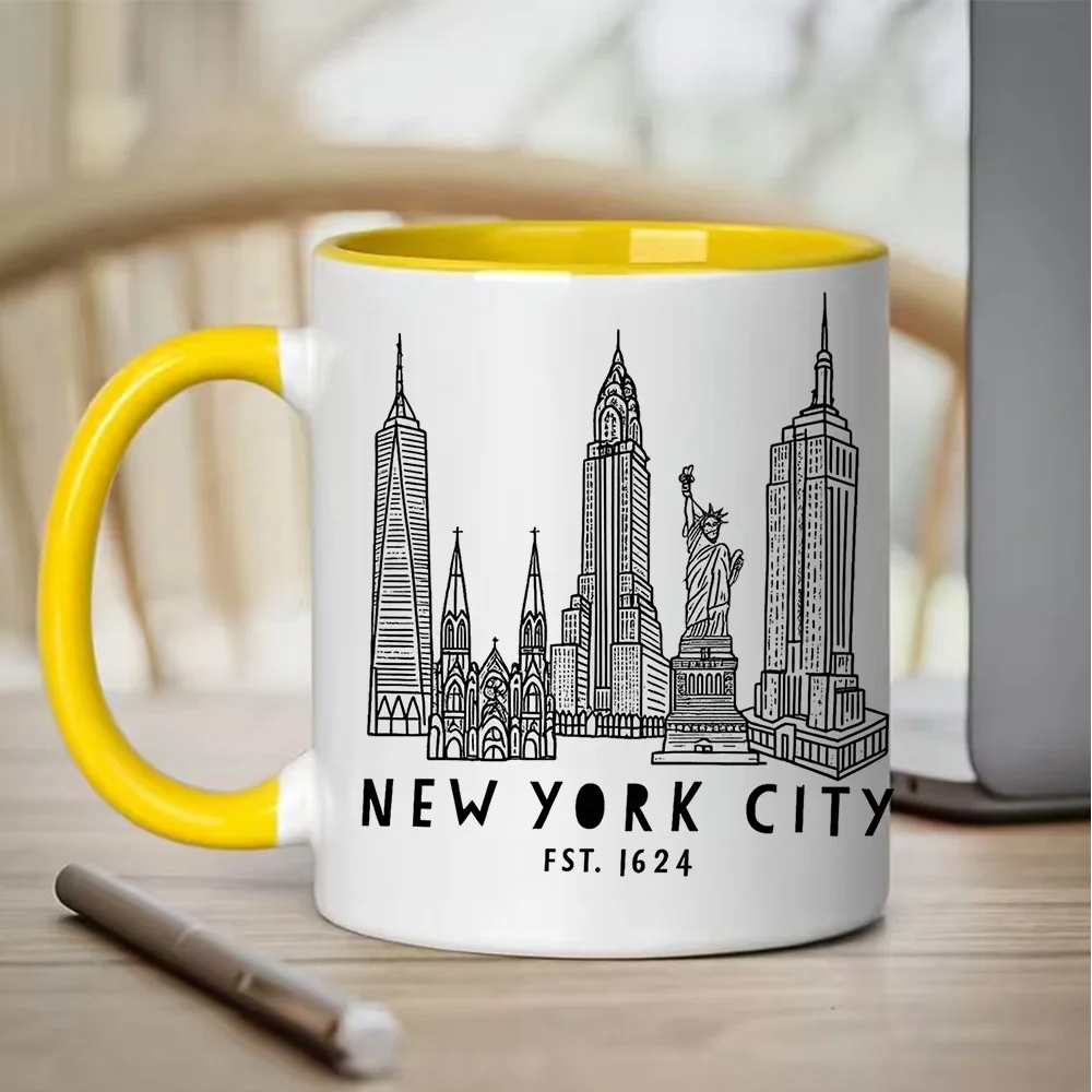 11oz New York City Skyline Ceramic Coffee Mug with Statue of Liberty Empire State Building Design for Home Party Office Use Chri