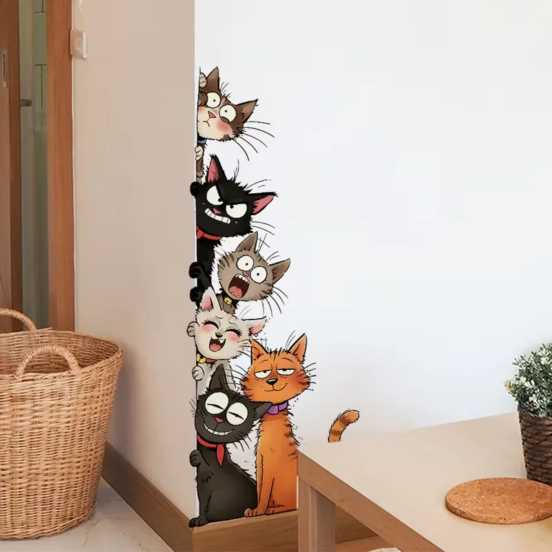 1 Piece Funny Peeking Six Cats Self-Adhesive Door & Wall Stickers, Suitable for Doors, Removable, Peel and Stick