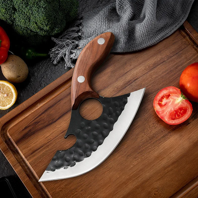 Hand-Forged Walnut Small Machete Boning Knife Sever Knife Kitchen Knife Cleaver Butchers' Knife Replaceable Blade Knife