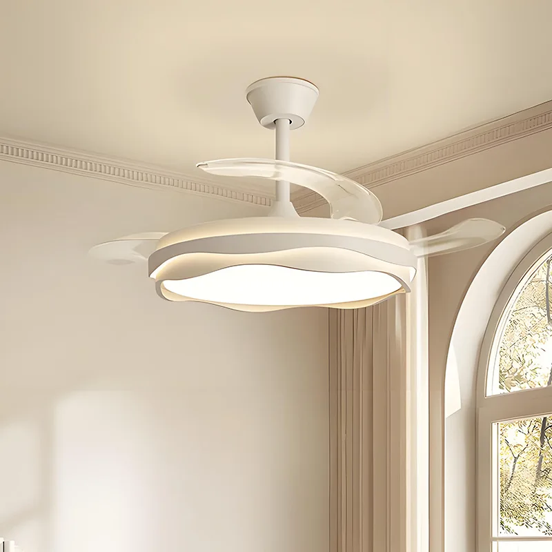 Modern Invisible LED Ceiling Fan Lights DC Motor Large Air Volume Folding Blades Lamps for Living Room Bedroom Dining Room
