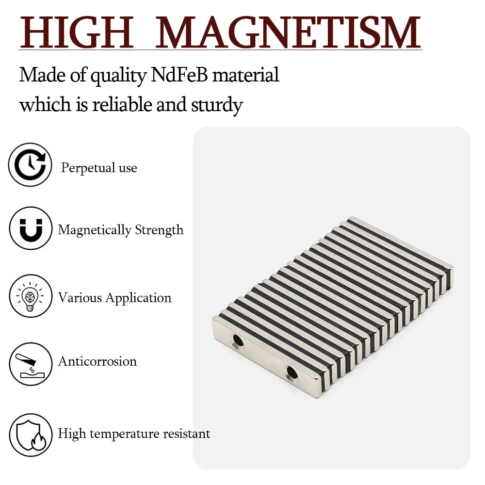 Anti Corrosion Metal Magnetic Neodymium Magnet Rectangular 50x10x3-5mm Durable Strong Suction for Home Storage