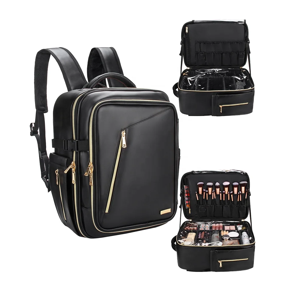 

for Relavel Travel Accessories PU Leather Makeup Artist Travel Train Bag Hair Stylist Makeup Backpack Bags Cases