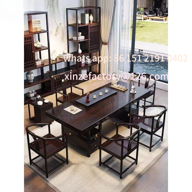 

Customizable winter high-end solid wood large board, one table and five chairs, modern office and home tea table, a complete set