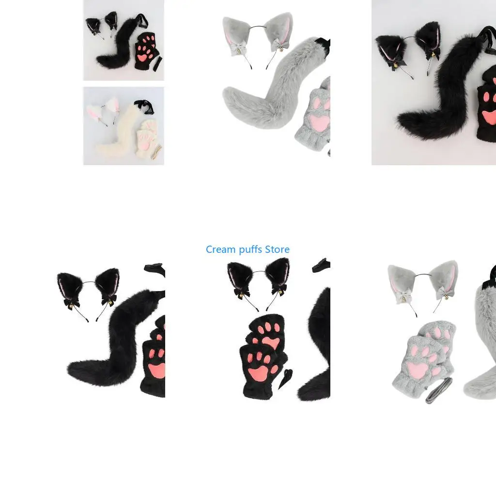 50LE Halloween Cosplay Animal Costume Including Plush Ears Headband, Tail, Glove