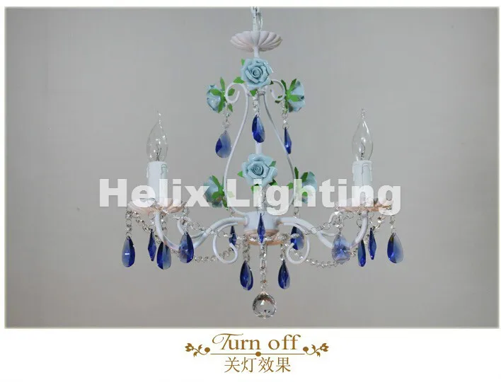 Newly White Blue Rose Style Chandelier Light Luxury Decorative Pendant Lamp Indoor Iron Crystal Chandelier Dining Room Lighting
